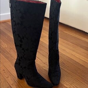 Elegant Black Floral Heeled Boots